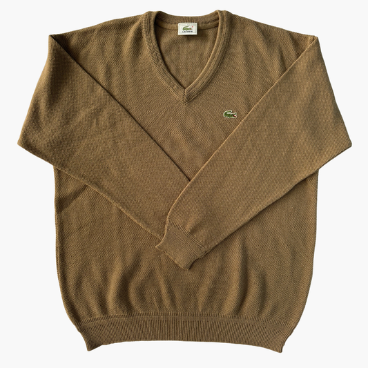 Vintage Pull marron Lacoste col V 100% laine - taille XXL