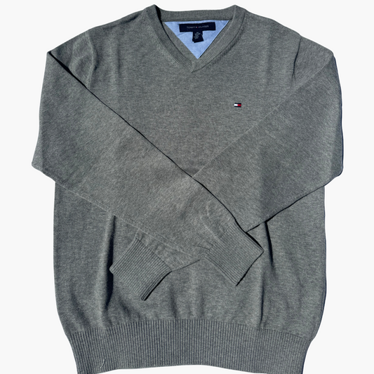 pull gris Tommy Hilfiger col V 100% cotton