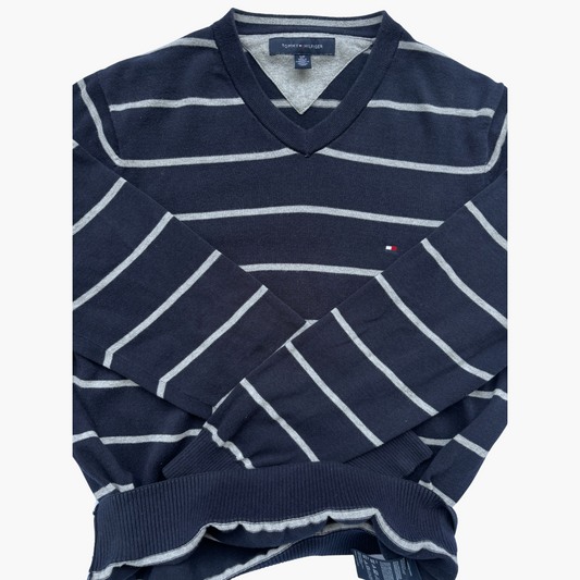 Pull bleu rayé en gris Tommy Hilfiger en 100% Cotton